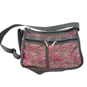 LeSportsac Deluxe Everyday Bag Pink Green Floral Adjustable Strap Expandable